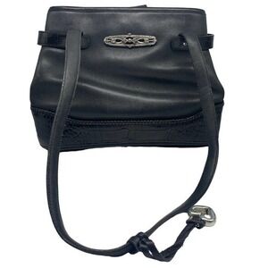 BRIGHTON smooth black and croc embossed leather shoulder bag A202927